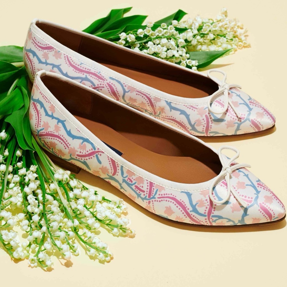 Margaux x Happy Menocal Ivory Pattern Pointed Toe Flats